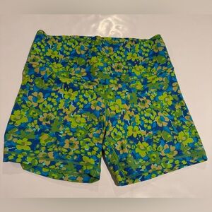 aerie OffLine Floral-Print High-Rise Bike Shorts in Teal, Yellow, Navy